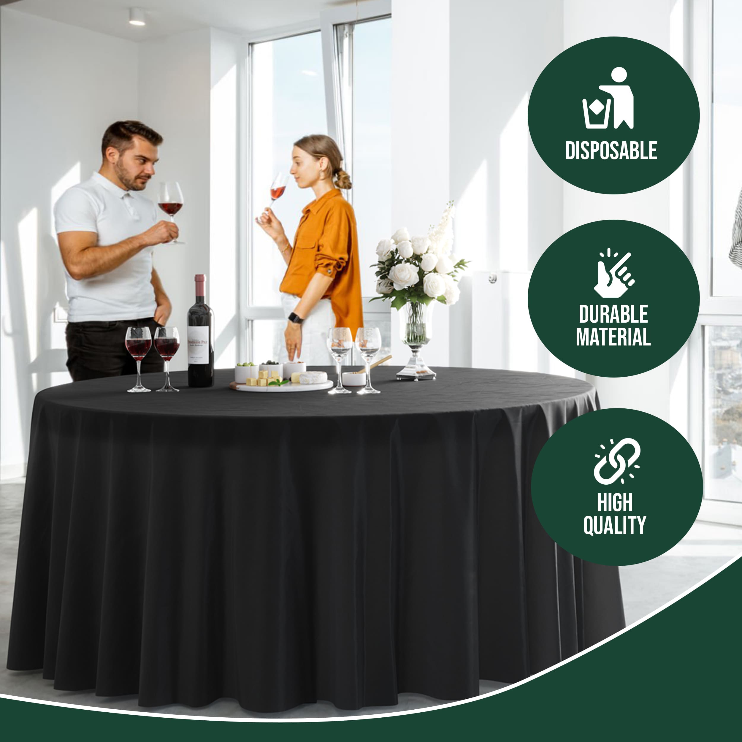 120 In. Premium Round Black Plastic Table Cover | Case of 60