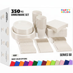 350 Pcs Ivory Plastic Disposable Tableware Set