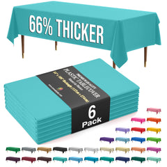 Premium Aqua Blue Plastic Table Covers | 6 Pack | 54 in. x 108 in.