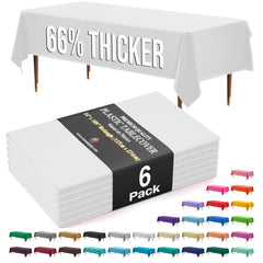 Premium White Plastic Table Covers | 6 Pack | 54 in. x 108 in.