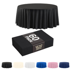 120 in. Premium Round Black Plastic Table Cover | Case of 60