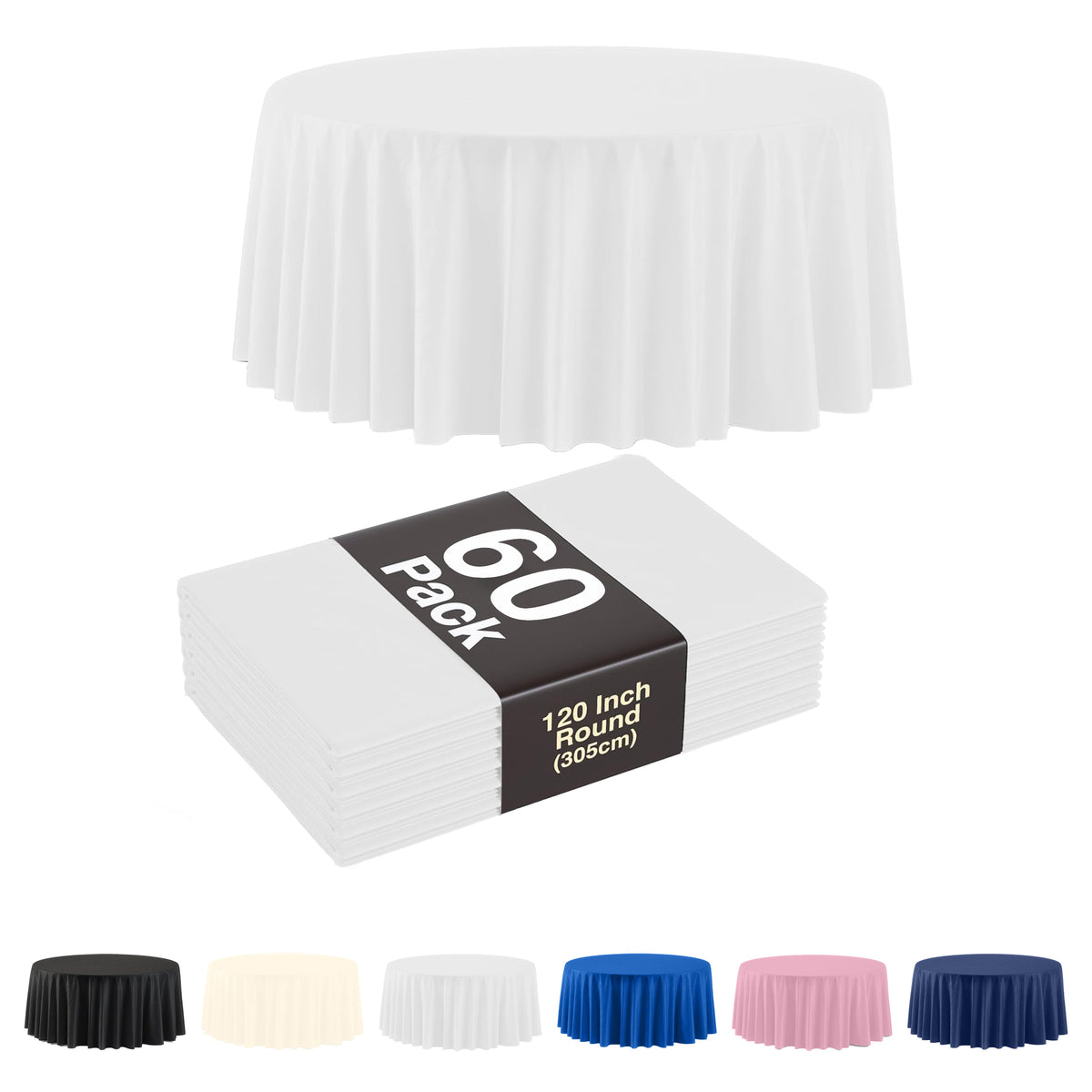 120 in. Premium Round White Plastic Table Cover | Case of 60