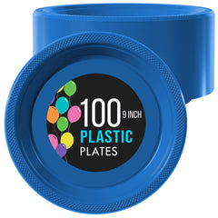 9 In. Dark Blue Plastic Plates | 100 Count