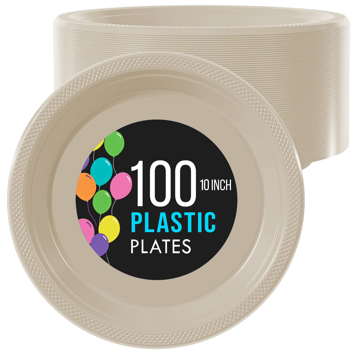 10 In. Ivory Plastic Plates | 100 Count