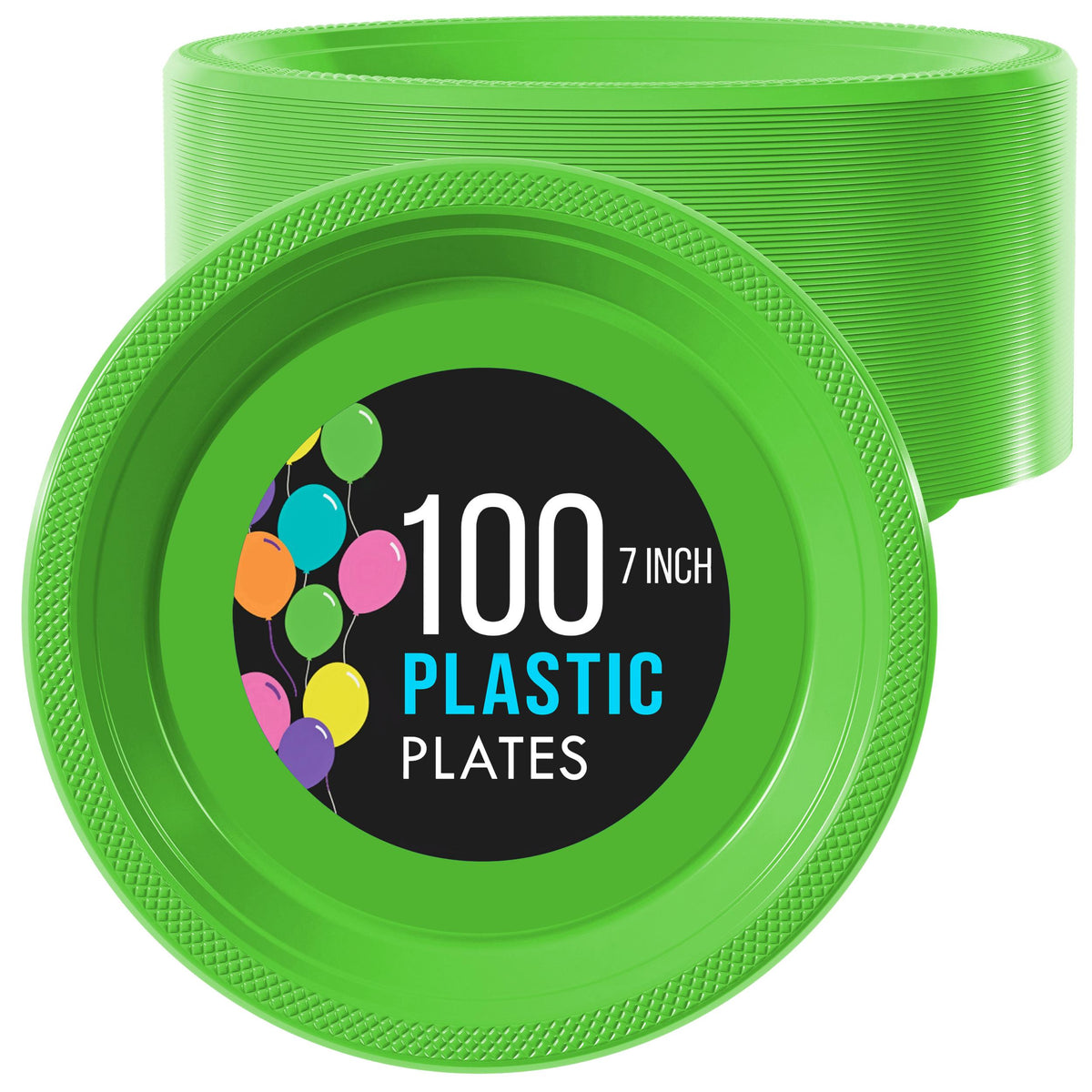 7 In. Lime Green Plastic Plates | 100 Count