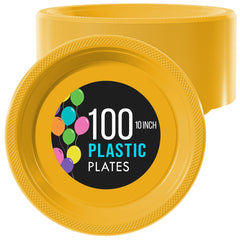 10 In. Yellow Plastic Plates | 100 Count