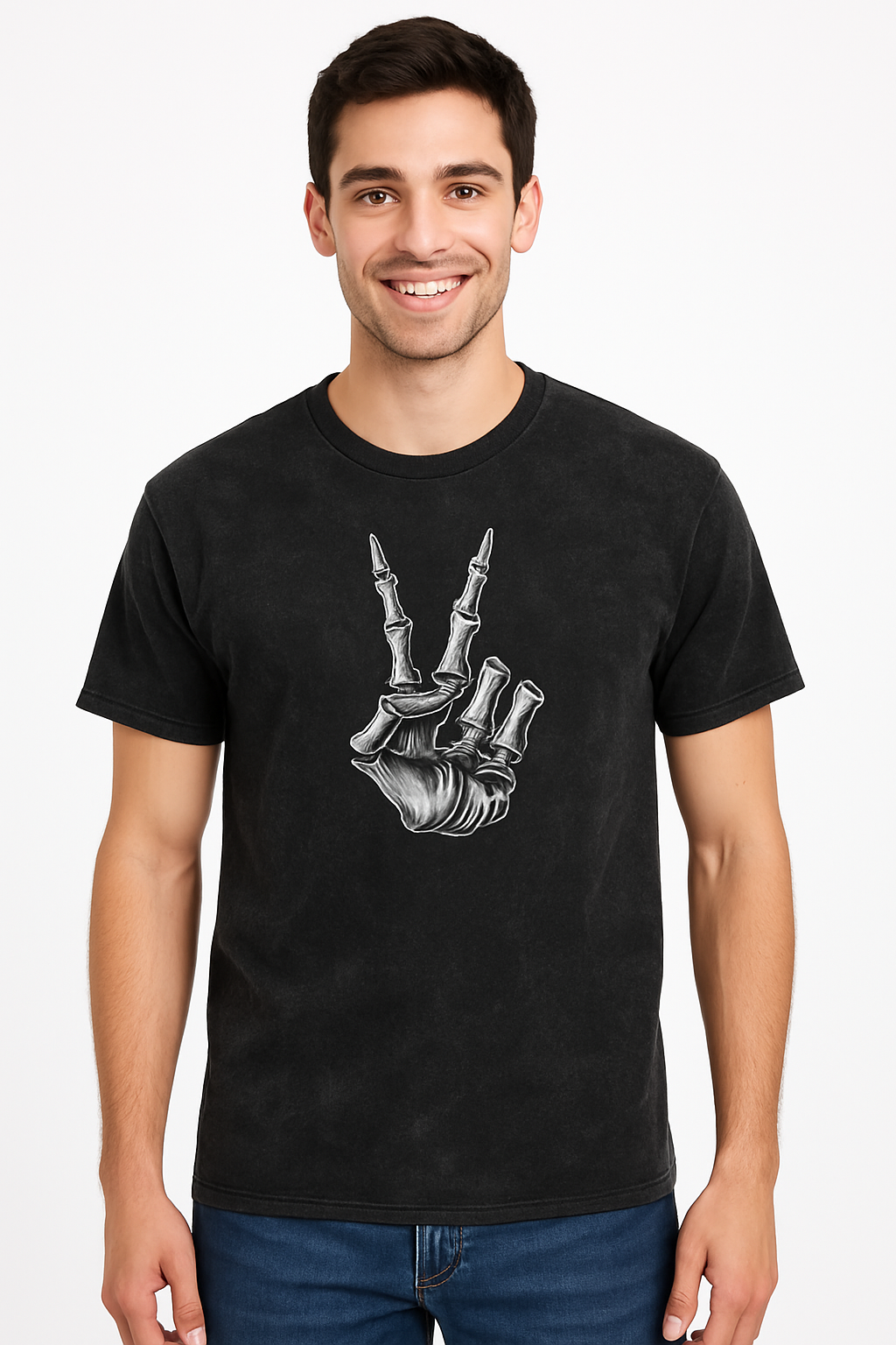 Adult Skeleton Peace Sign Halloween T-Shirt