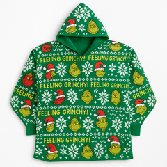 Festive Fair Isle Grinch Hooded Poncho - L/XL