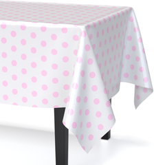 Pink Polka Dot Plastic Table Covers | 12 Pack