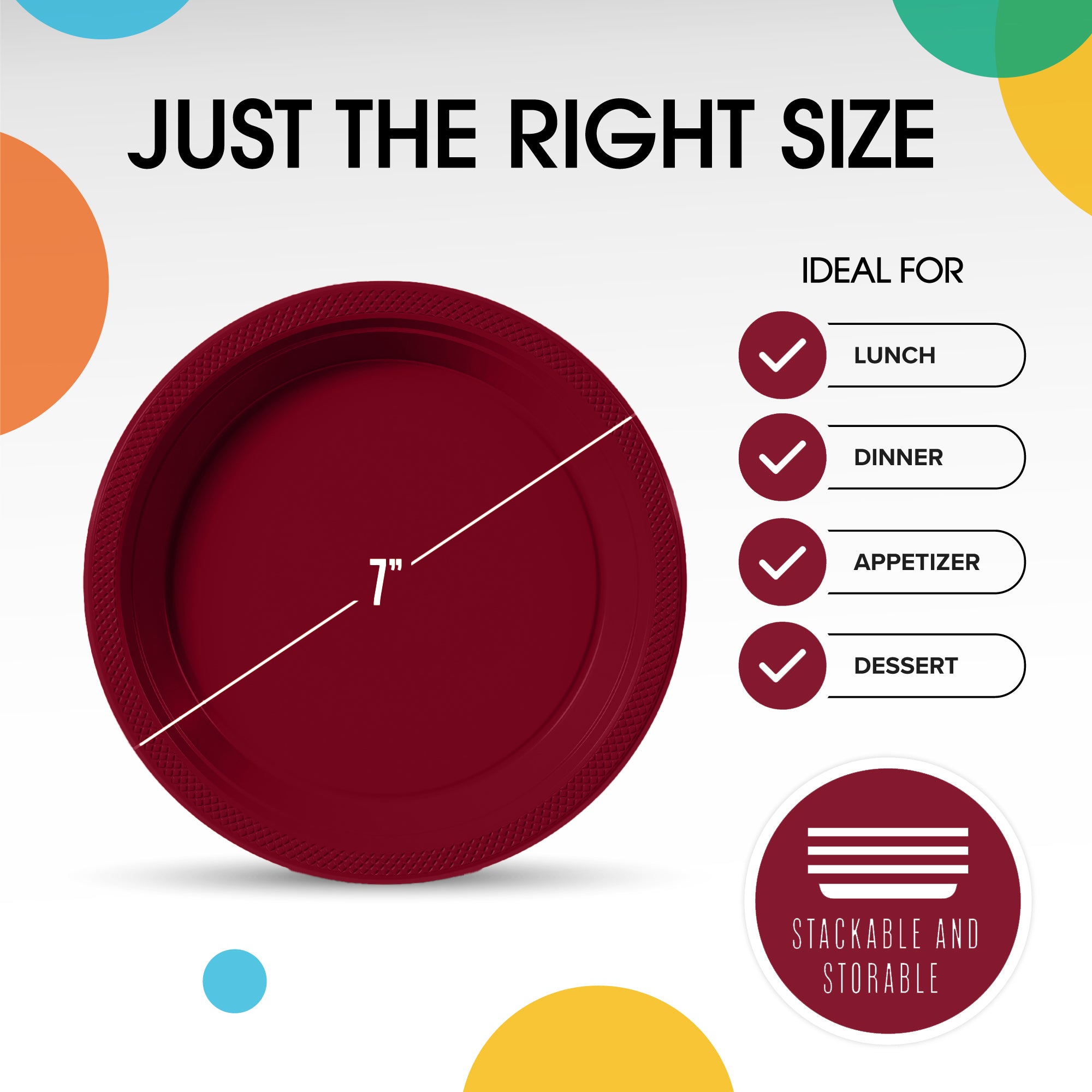 7 in. Burgundy Plastic Plates | 20 Ct.