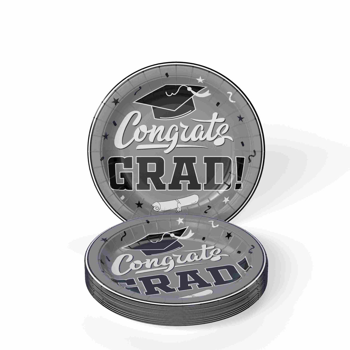 7 In. White/Silver Graduation Plates | 24 Count