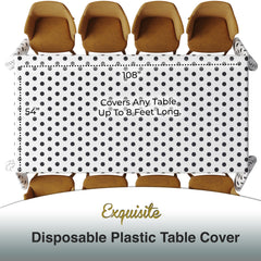 Black Polka Dot Plastic Table Covers | 12 Pack | 54 in. x 108 in.