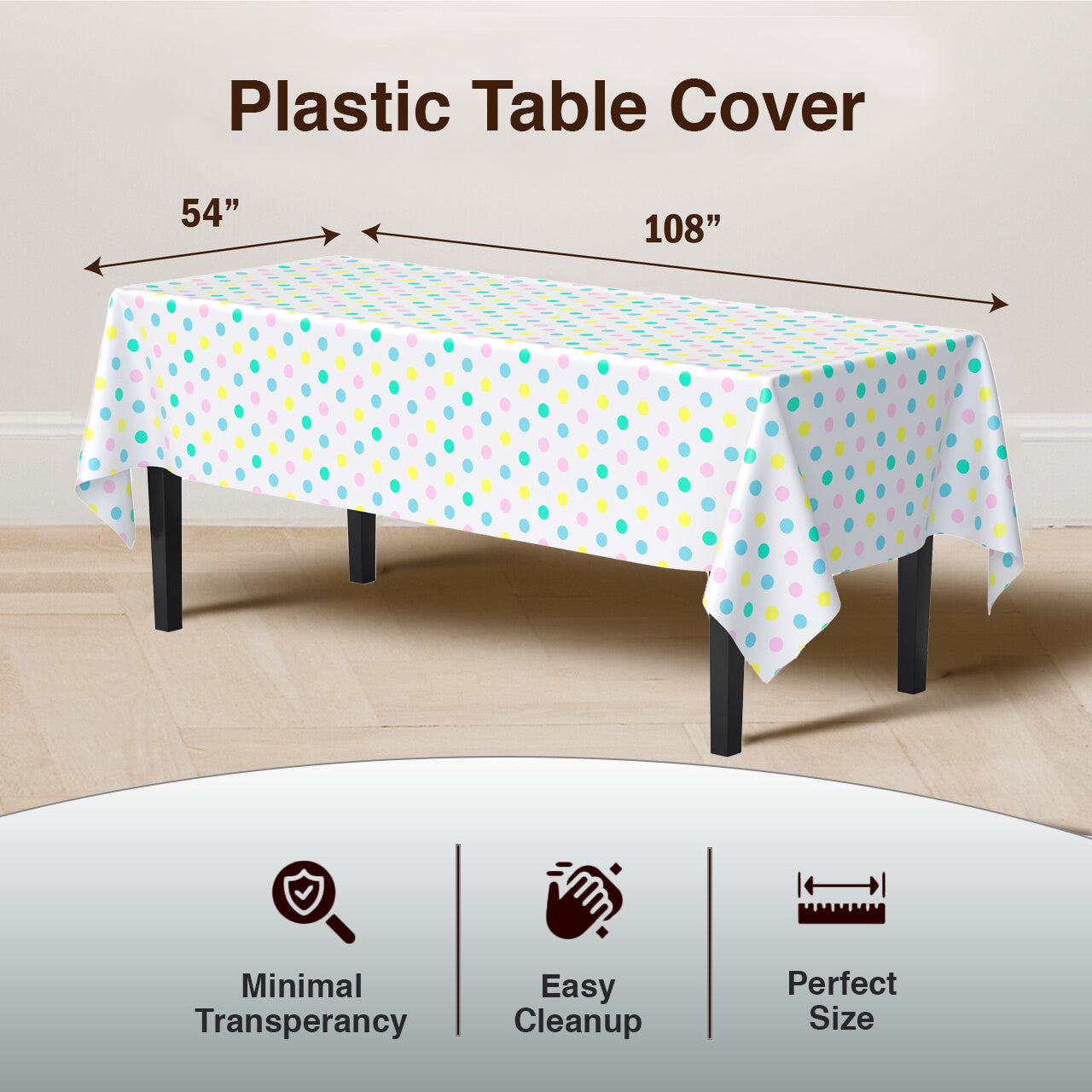 Pastel Polka Dot Plastic Table Cover | Case of 48 | 54 in. x 108 in.