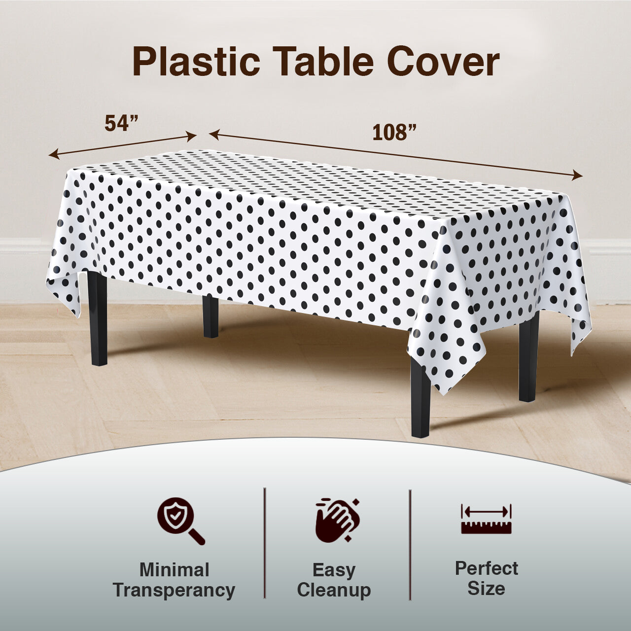 Black Polka Dot Plastic Table Covers | 6 Pack | 54 in. x 108 in.