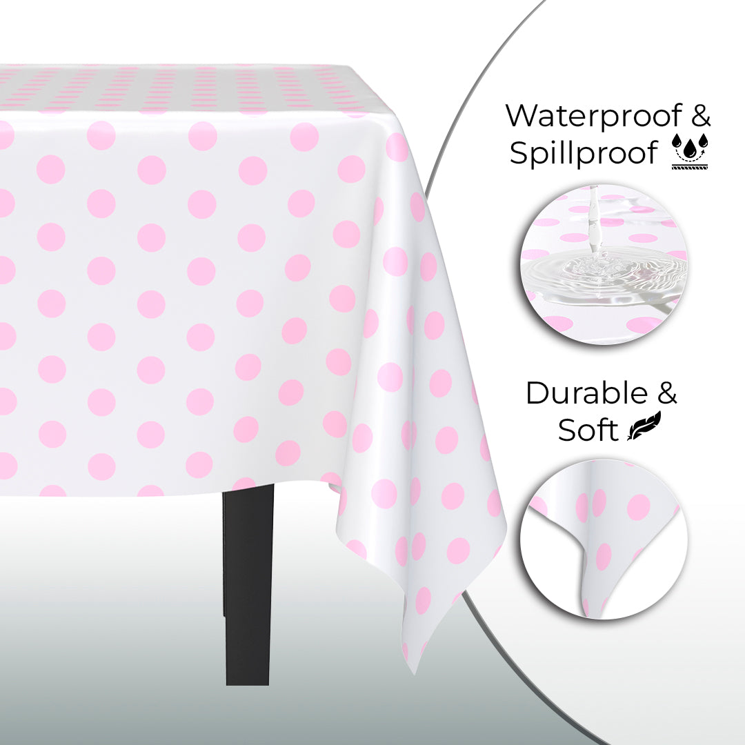 Pink Polka Dot Plastic Table Covers | 6 Pack | 54 in. x 108 in.