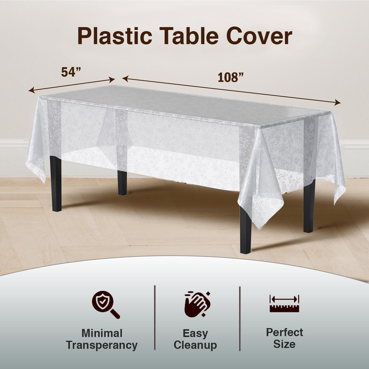 White Floral Plastic Table Covers | 6 Pack