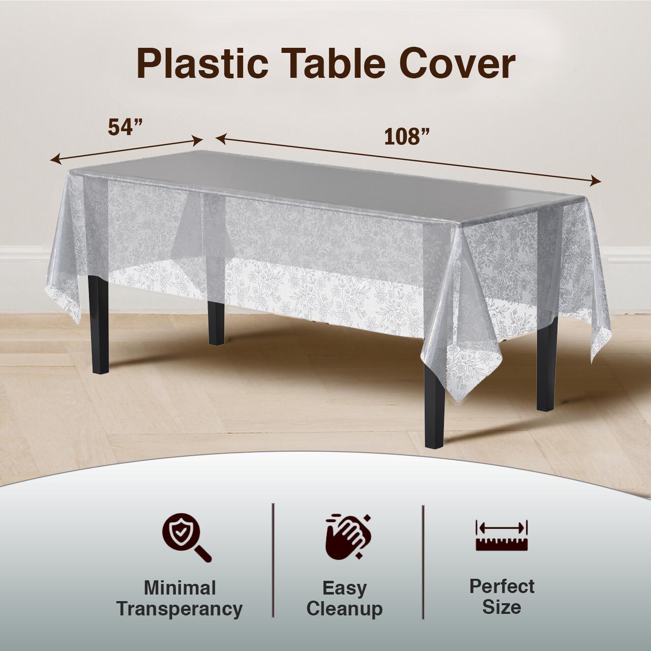 Silver Floral Plastic Table Covers | 6 Pack