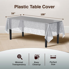 Premium Silver Floral Plastic Table Covers | 12 Count