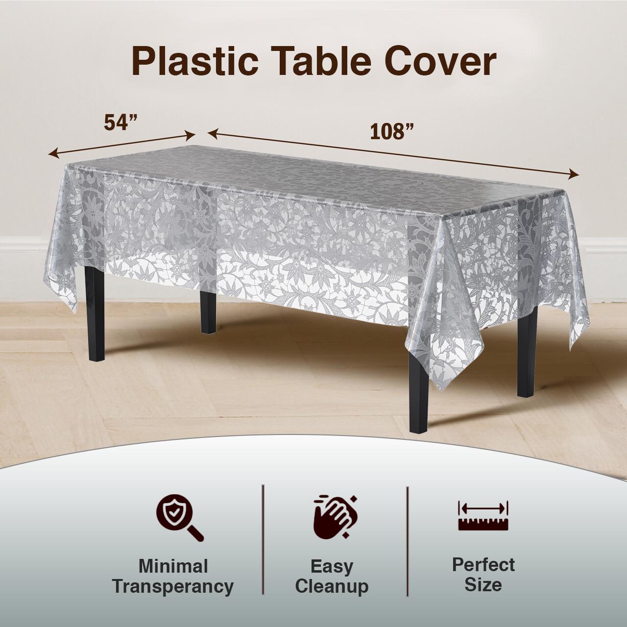 Premium Silver Lace Plastic Table Covers | 12 Count