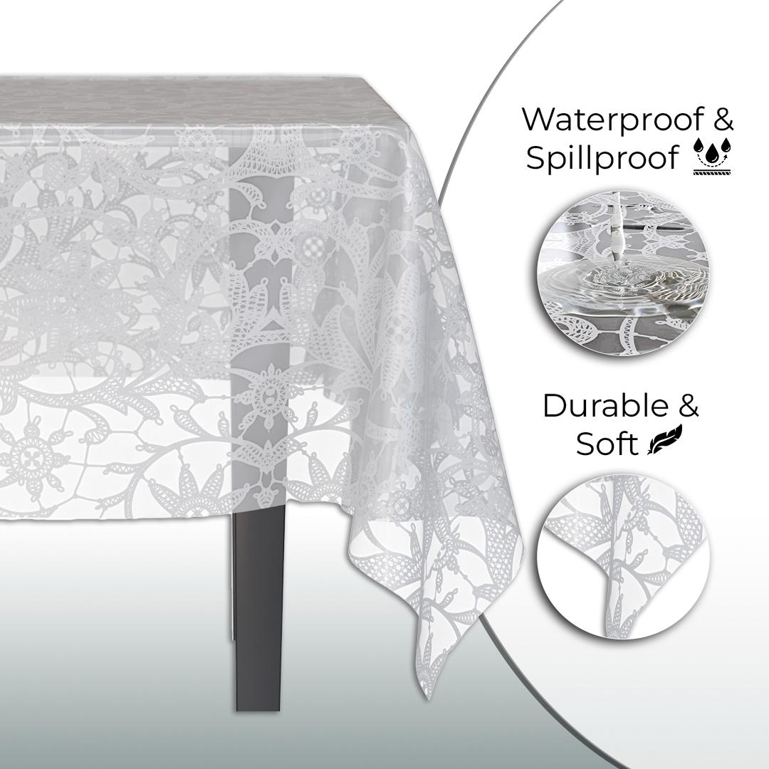 White Lace Plastic Table Covers | 12 Pack