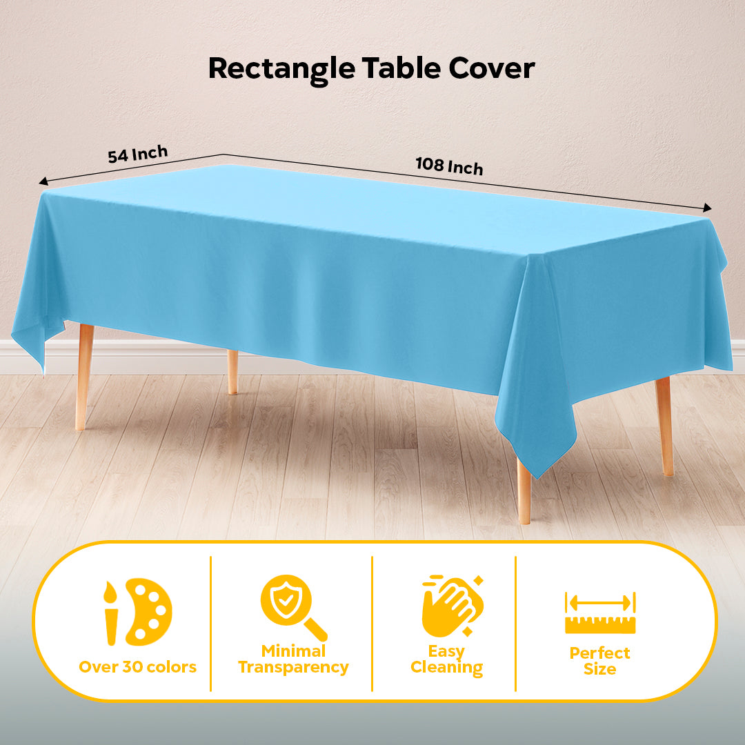 Light Blue Plastic Table Cover | Case of 48 | 54 in. x 108 in.