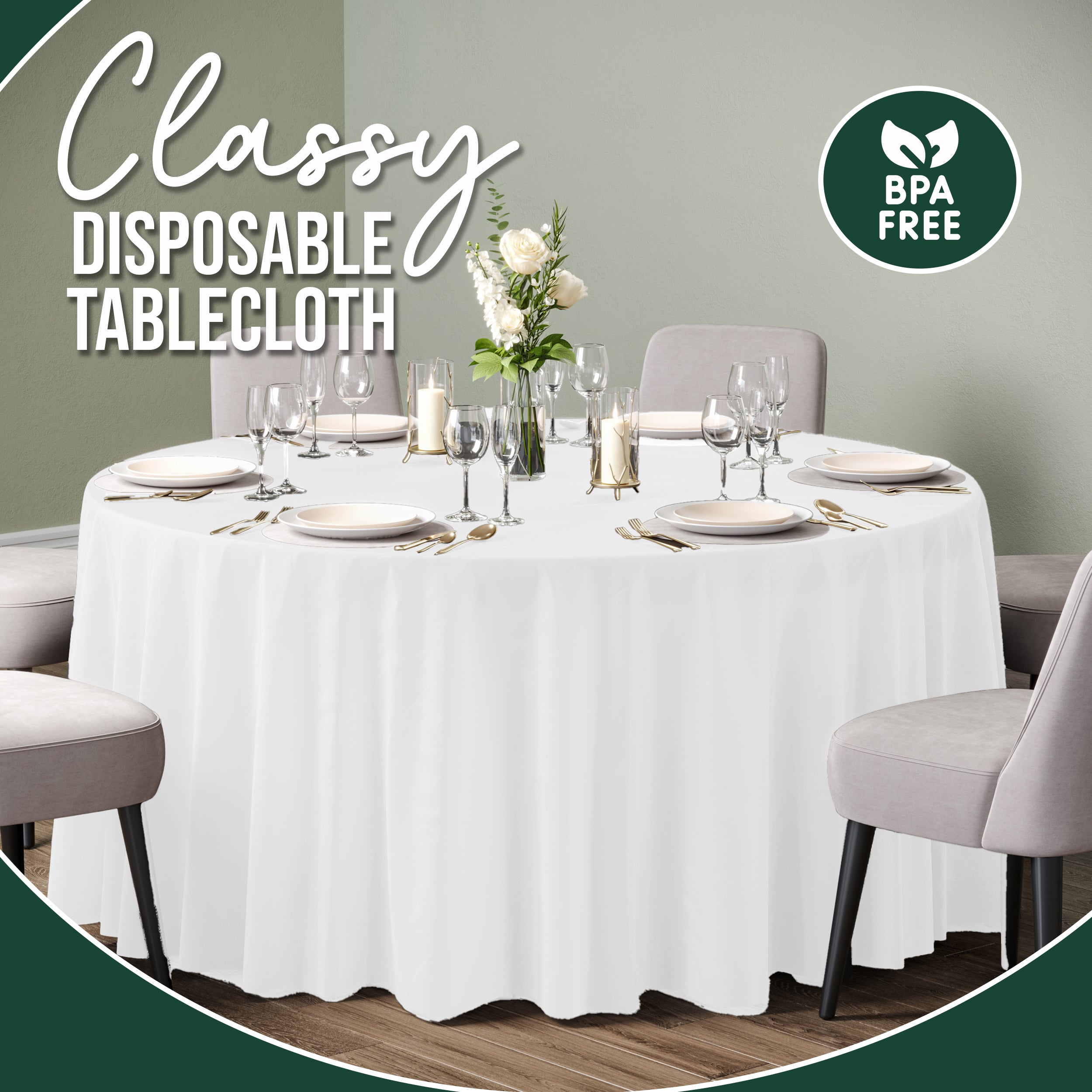 120 in. Premium Round White Plastic Table Covers | 6 Count