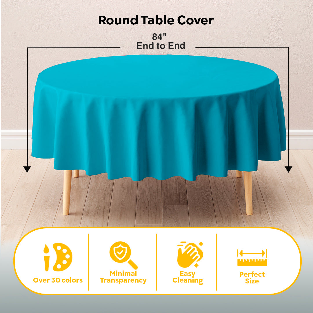 Round Turquoise Plastic Table Cover | 84 in. | Case of 48
