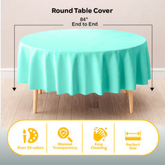 Round Mint Plastic Table Covers | 12 Pack | 84 in.