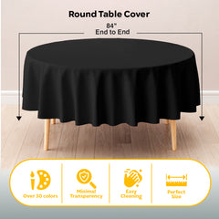Black Round Plastic Table Covers | 6 Pack | 84 in.