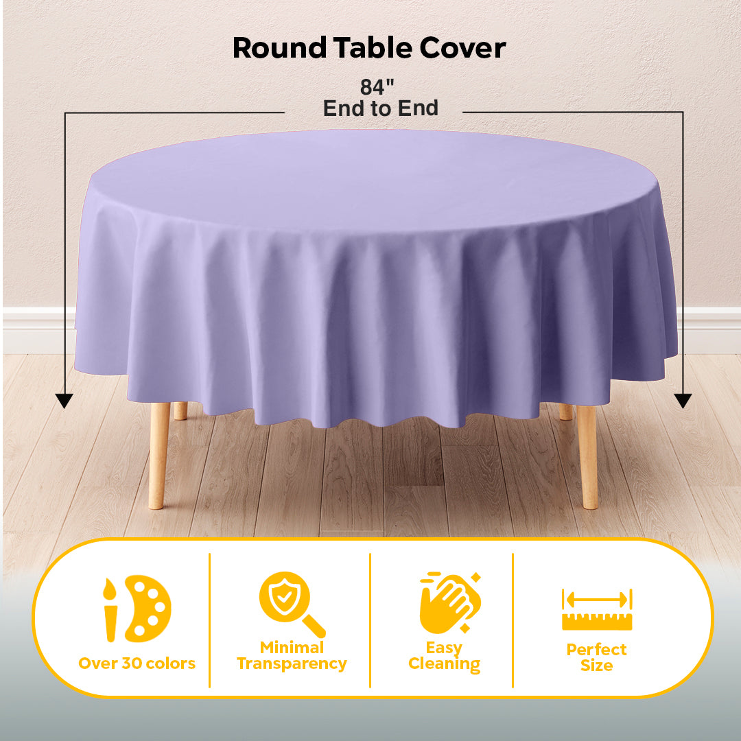 Round Lavender Plastic Table Covers | 6 Pack | 84 in.