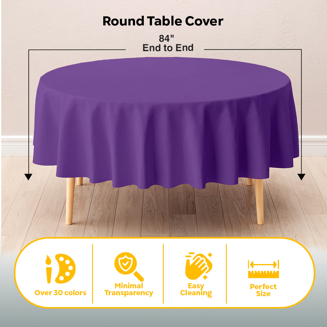 Round Purple Plastic Table Covers | 6 Pack | 84 in.