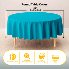 Round Turquoise Plastic Table Covers | 6 Pack | 84 in.