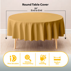 Gold Round Plastic Table Covers | 12 Pack | 84 in.