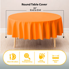 Round Orange Plastic Table Cover | 84 in. | Case of 48