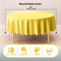 Round Light Yellow Plastic Table Covers | 12 Pack | 84 in.