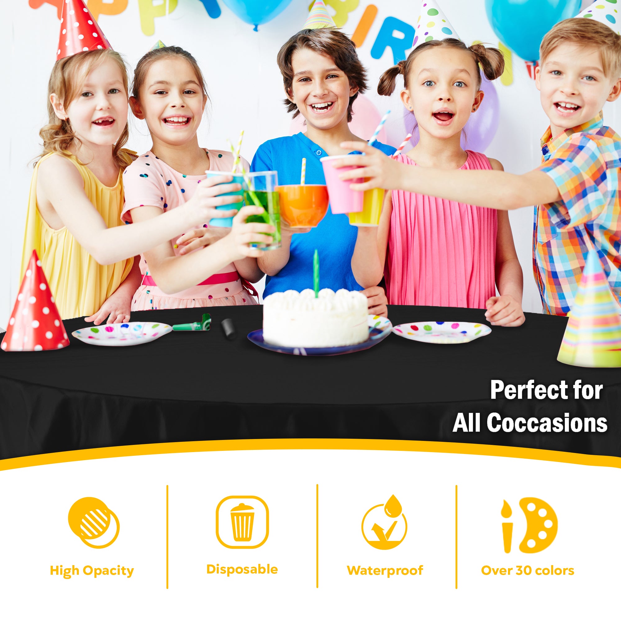 Black Round Plastic Table Covers | 6 Pack | 84 in.