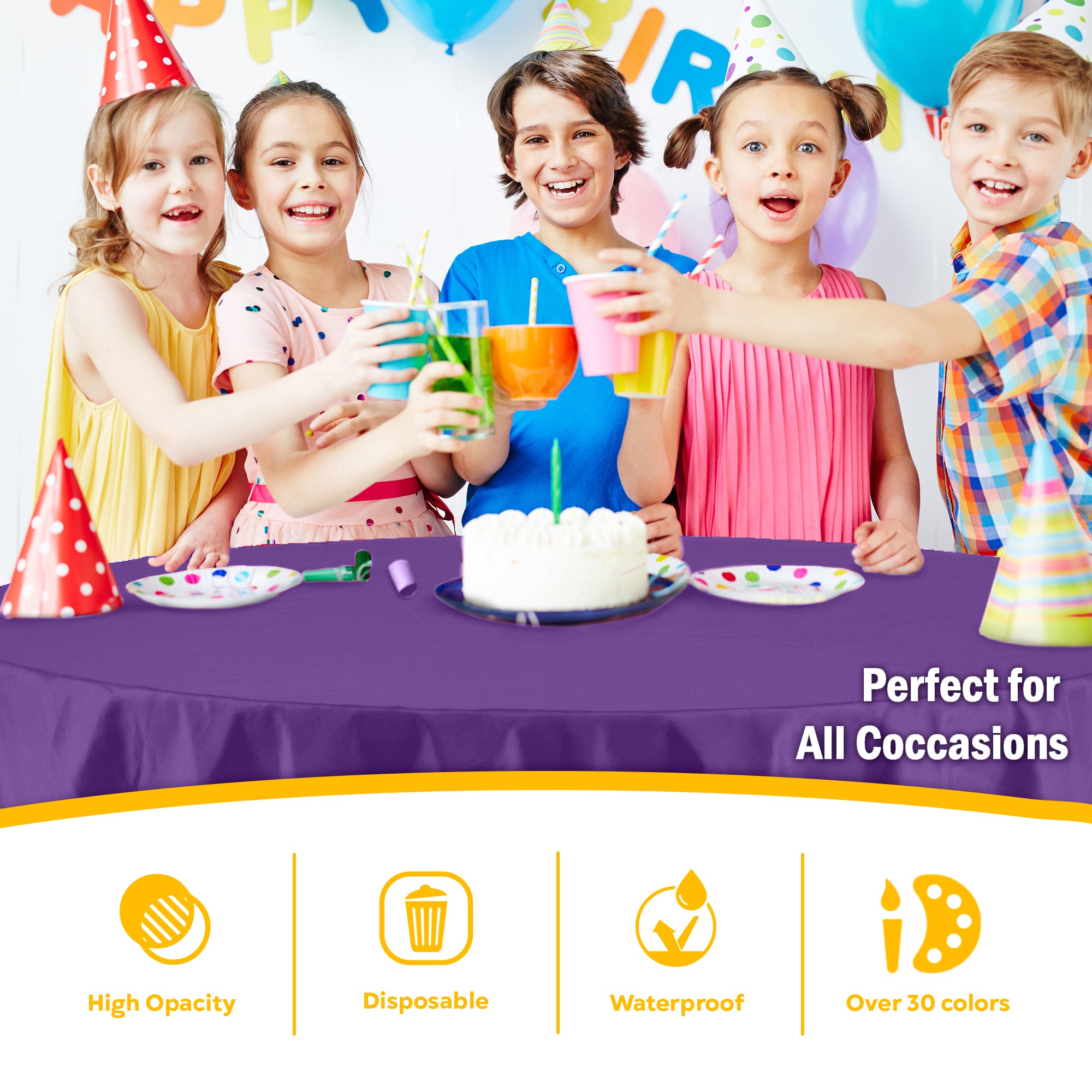 Round Purple Plastic Table Covers | 6 Pack | 84 in.
