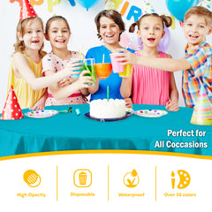 Round Turquoise Plastic Table Covers | 6 Pack | 84 in.