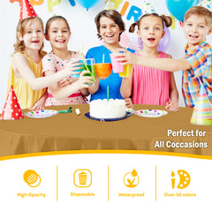 Gold Round Plastic Table Covers | 6 Pack | 84 in.