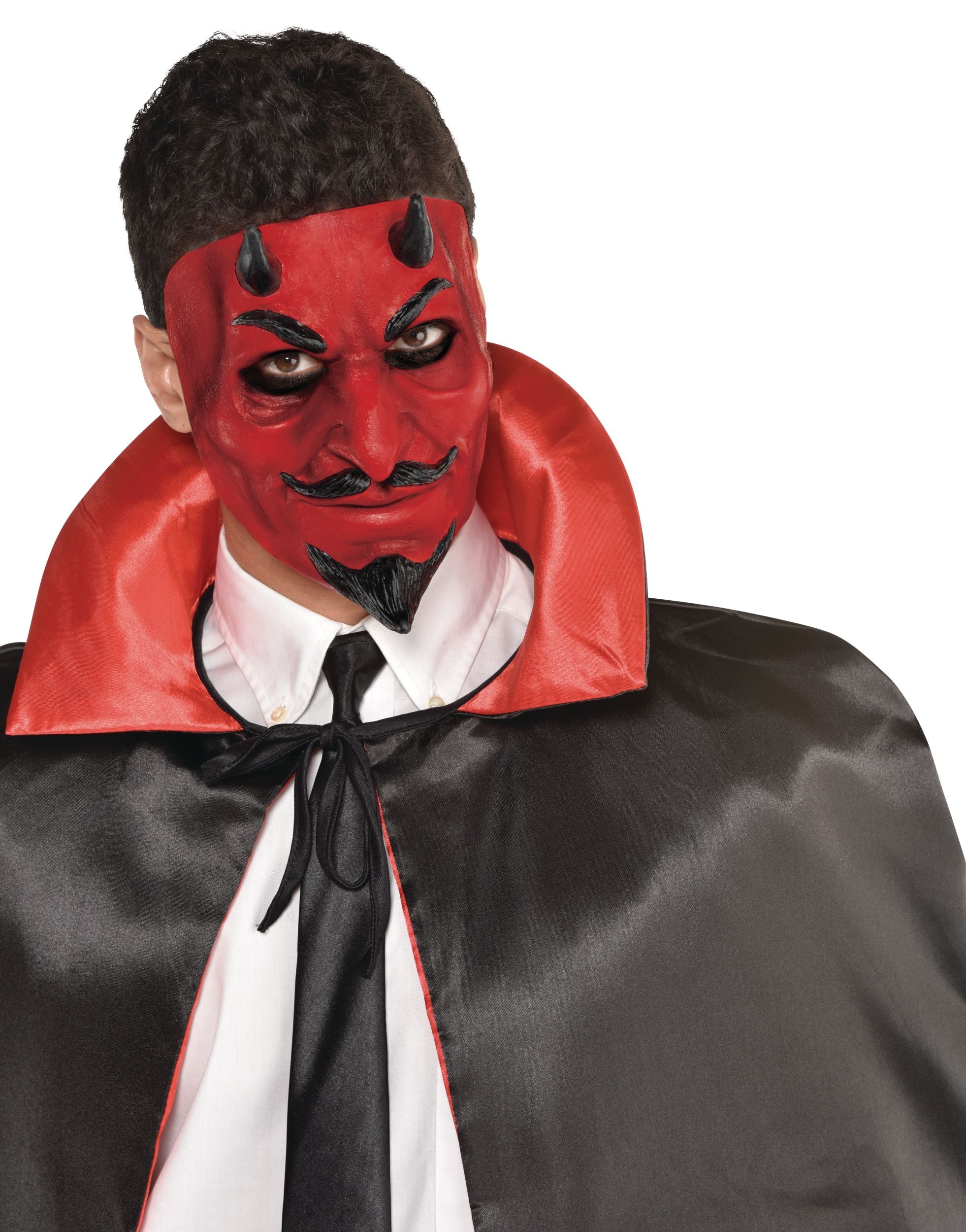Devil Sculpted Full Mask with Horns - Red and Black Halloween Accessory