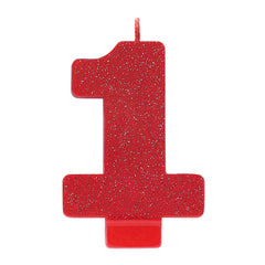 Red Glitter Number 1 Birthday Candle | 3.25 In.