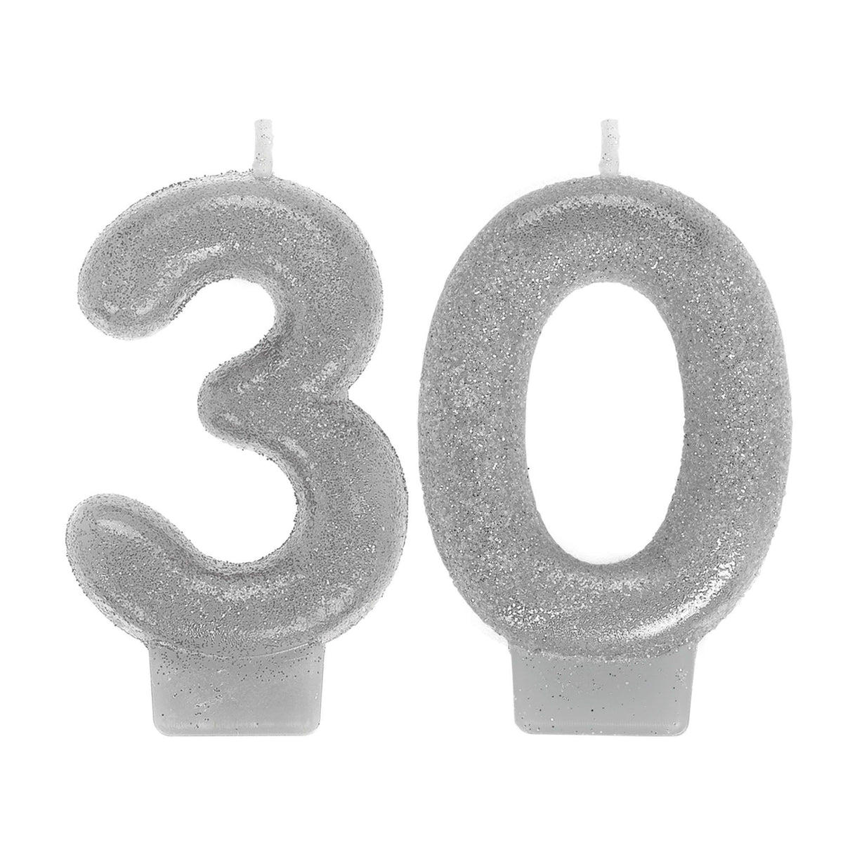 Silver Glitter Number 30 Birthday Candles | 3 In. | 2 Count