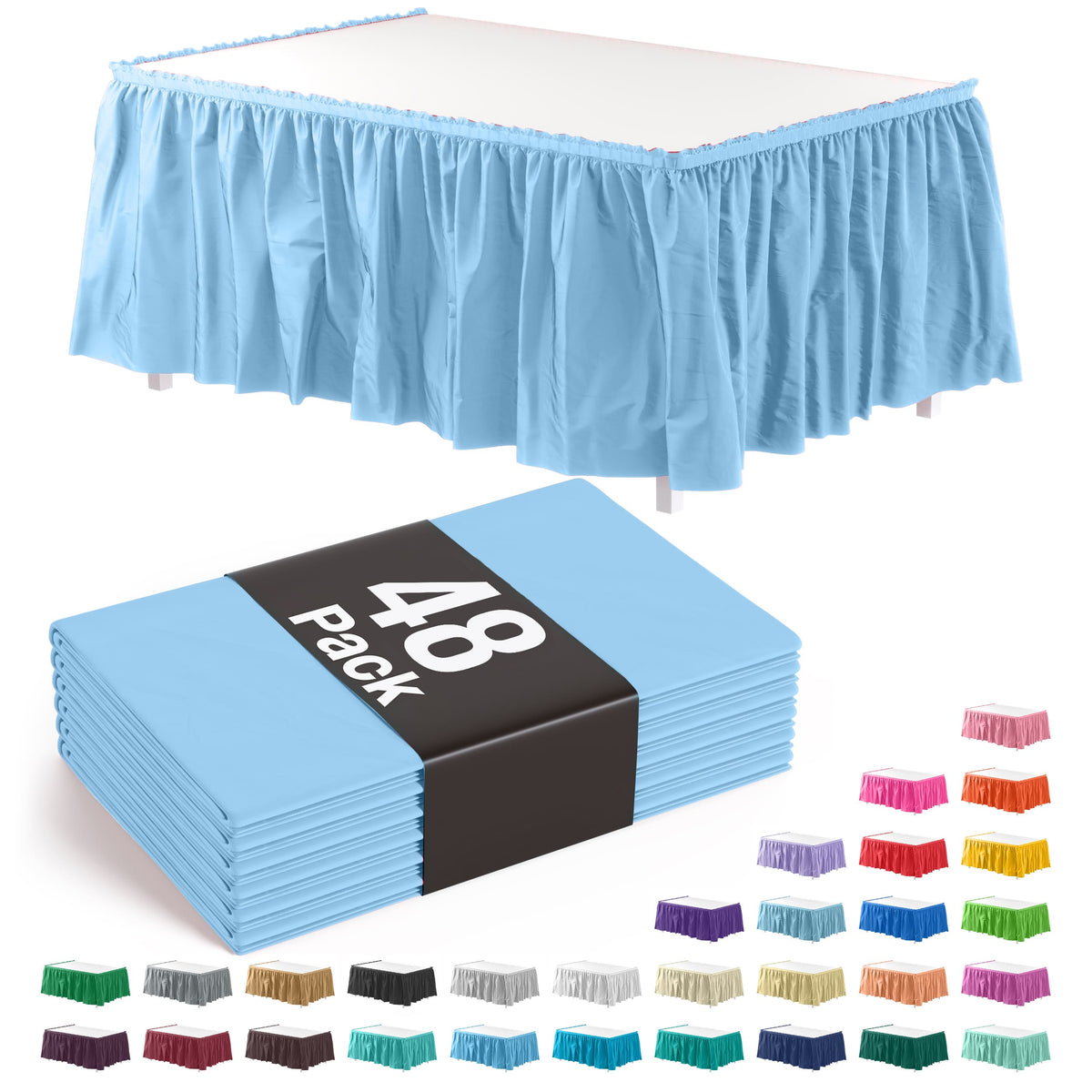 Light Blue Plastic Table Skirt | Case of 48