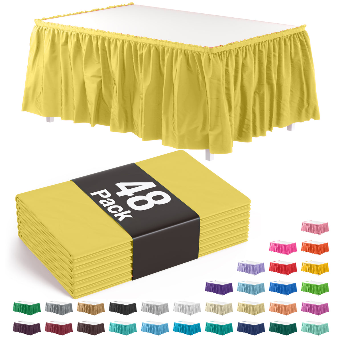 Light Yellow Plastic Table Skirt | 168 in. x 29 in. | Case of 48