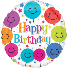 Colorful Smiley Happy Birthday Foil Balloon - 18 Inches
