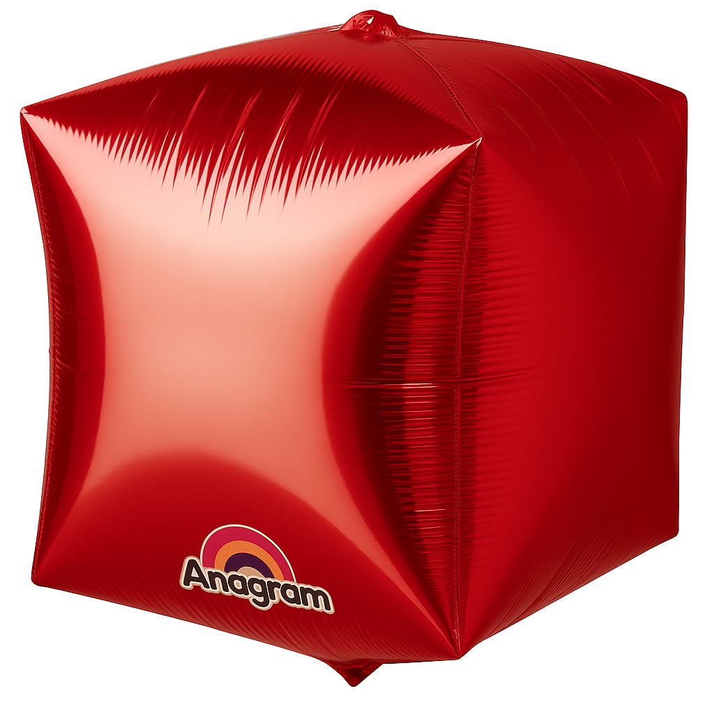 15-Inch Red Geometric Foil Cube Balloon