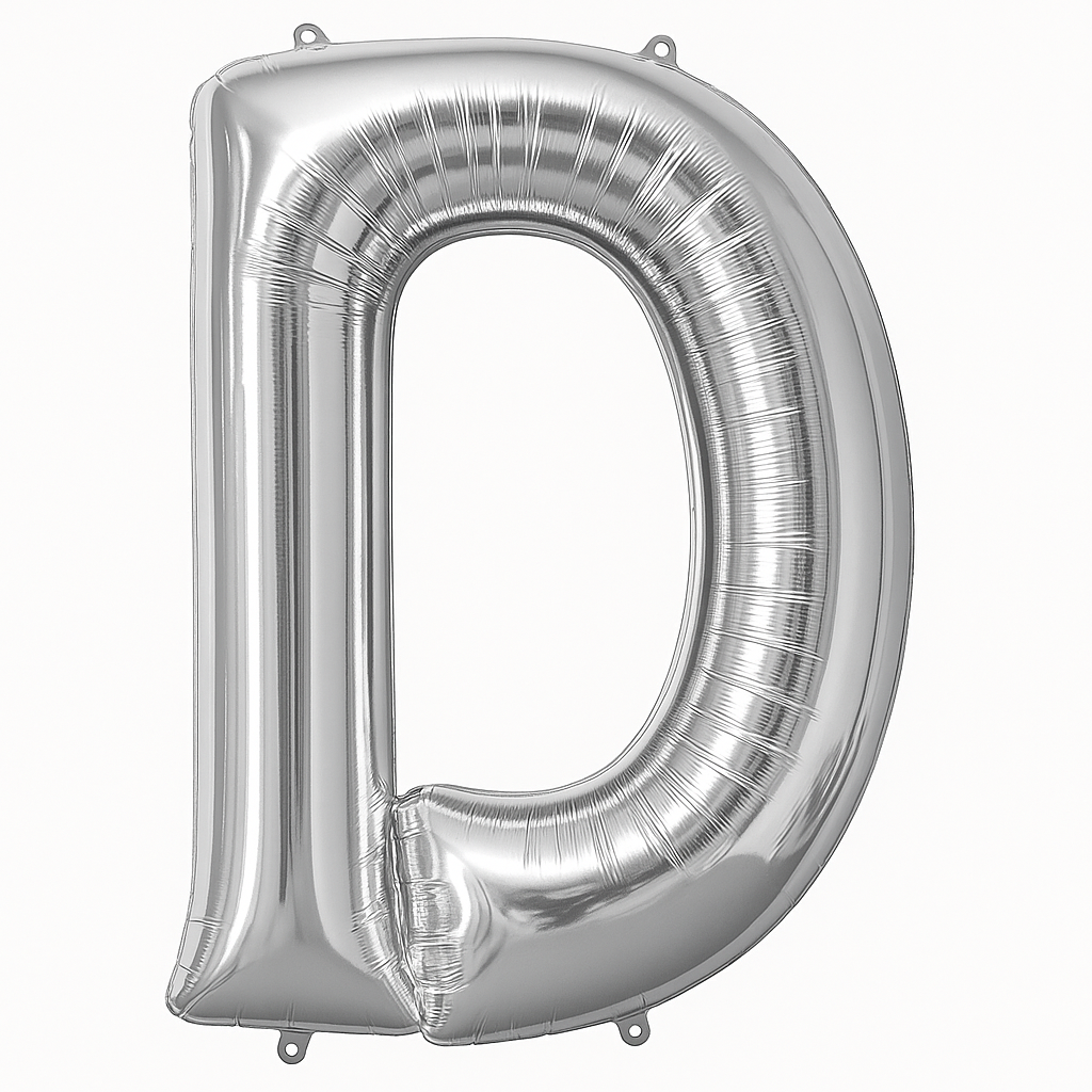 Silver Letter "D" Foil Mylar Balloon - Metallic Super Shape
