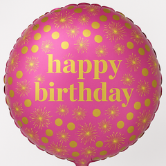Shiny Pink Mylar Birthday Balloon with Gold Dots - 18"