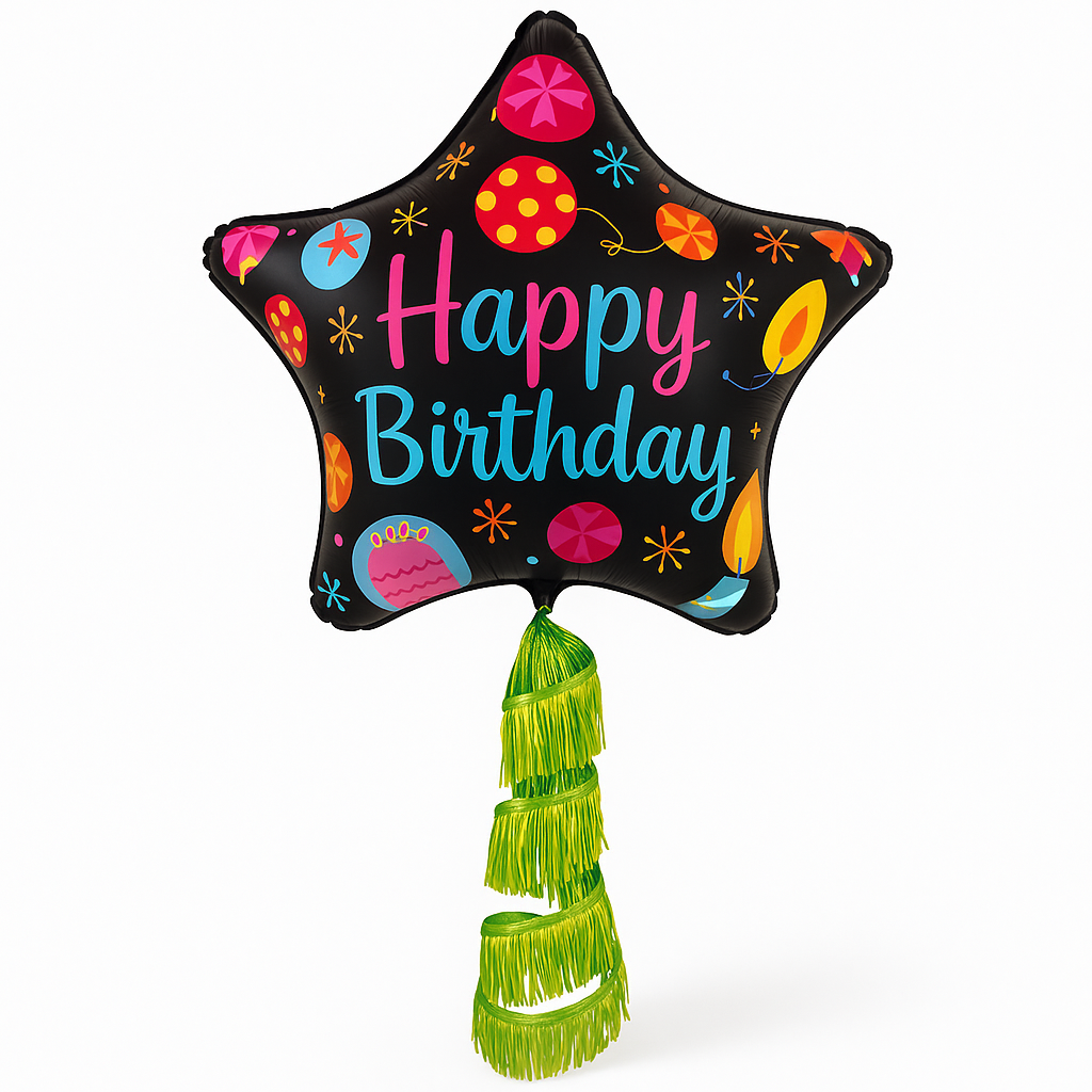 Starburst Happy Birthday AirWalker Balloon with Fringe