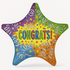 18" Holographic Congrats Streamers Foil Balloon
